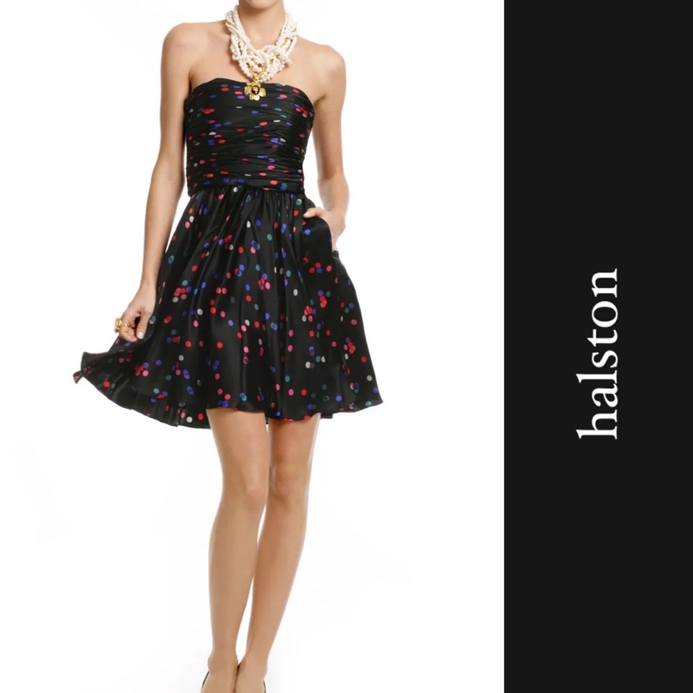 Halston Heritage Ruched Confetti Silk Strapless Mini Dress NWT • 4